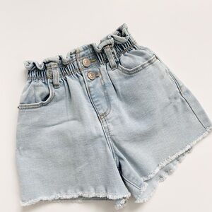 Zara Girls Light Wash Distressed Paperbag Denim Shorts - 4 Years